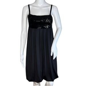INC International Concepts Black Sequin Bubble Hem Mini Dress Large L LBD